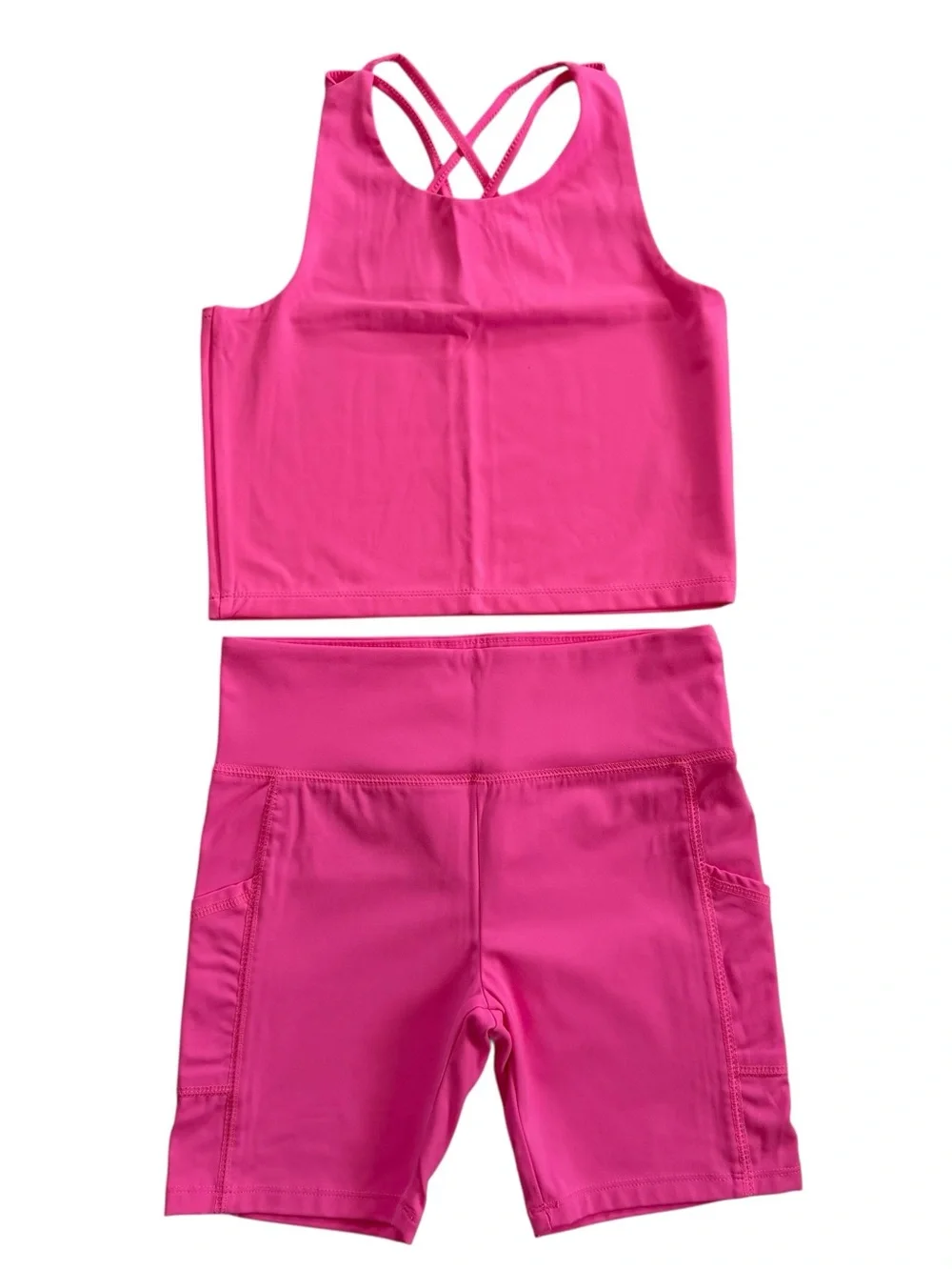 The Children’s Place Girls Quick Dry Cross Back Tank Top & Leggings Set Hot Pink